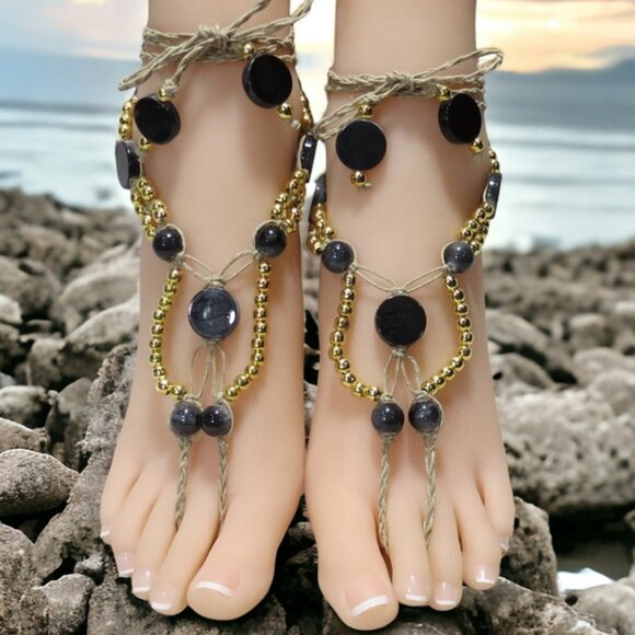 NEW Black, Gray, & Gold Barefoot Sandals - Picture 2 of 6